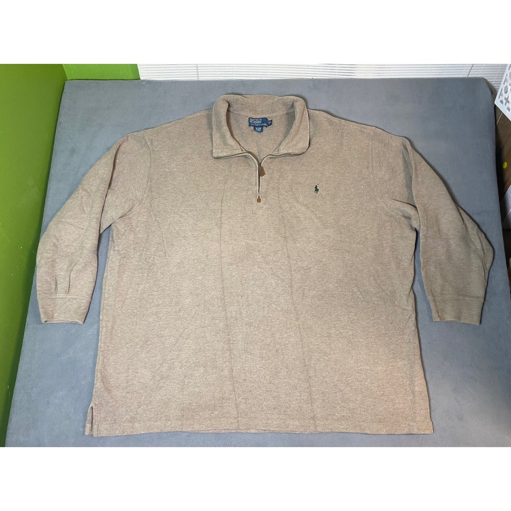 Polo Ralph Lauren Mens 4XB Big Tan Cotton Quarter Zip Pullover Vintage Sweater - Picture 2 of 8